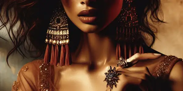 A captivating Western beauty in a luxurious room, exuding confidence and allure with striking features and an intimate atmosphere.