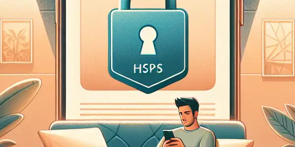 A cozy living room scene featuring a user browsing a secure adult website on a smartphone.